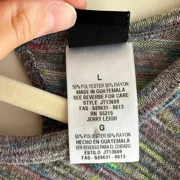 Stranded Grey/Pink/Blue/Green Heathered Short Sleeve Shirt, Keyhole Back, Large - Picture 9 of 16